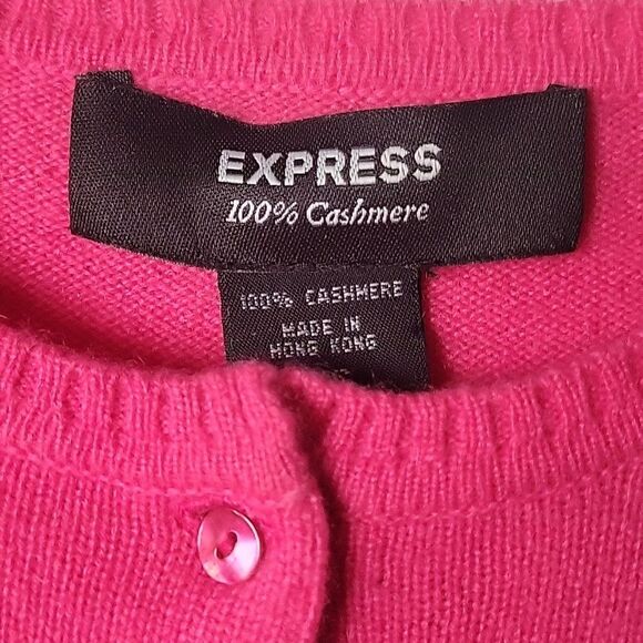 NEW VTG Express Pink XS Cashmere Sweater Cardigan Y2K Coquette Fitted 50s 60s - Picture 3 of 13